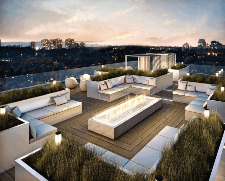 designidéer för balkong takterrass moderna vita möbler trägolv