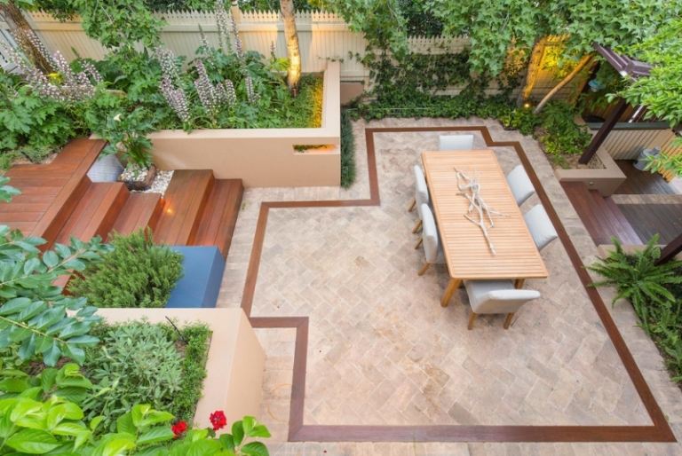 Designidéer för små trädgårdar terrass trappor