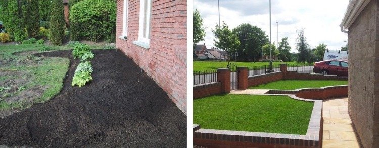 designidéer-trädgård-hus-jord-gräsmatta-staket-street-bush-vägg