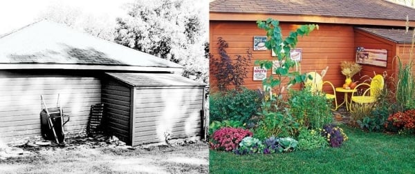 gula trädgårdstolar-bord dekoration trädgård hörn