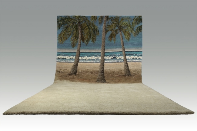 Gobeläng hand prickade golv matta-palmer fint sandlandskap