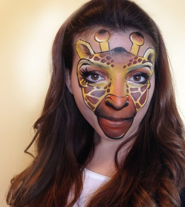 giraff ansiktsmålning brun gul karnevalsmink
