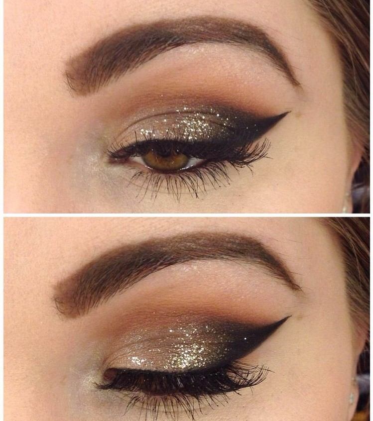 ögonmake-up-brun-ögon-guld-glitter-eyeliner