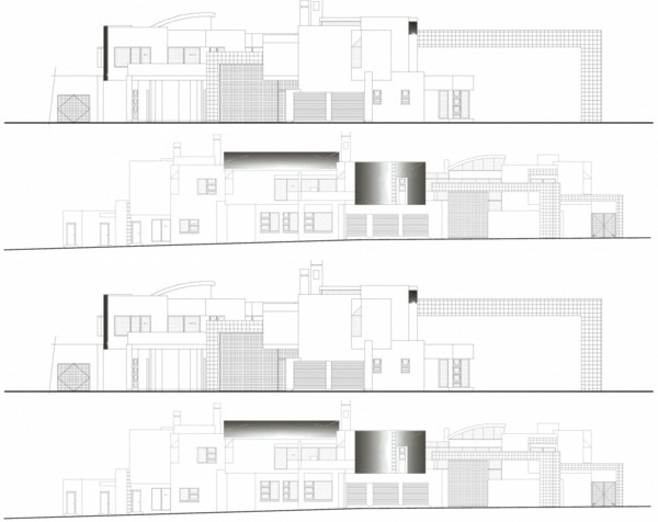 Arkitekt hus glas fasad byggnad skiss