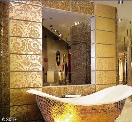 Glasmosaik sicis guld badkar vägg mosaik