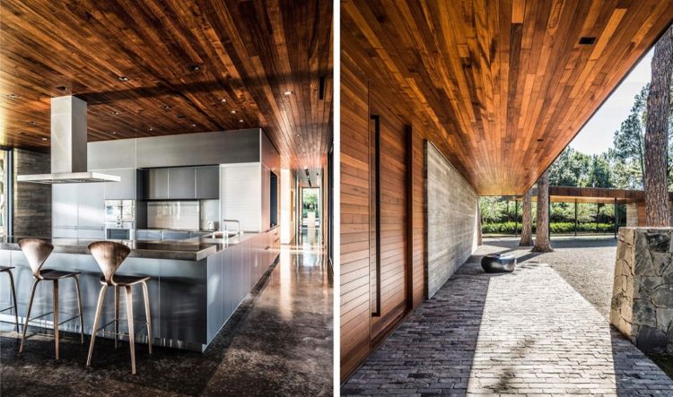 glas-hus-natur-skog-trä-tak-modernt-kök-rostfritt stål