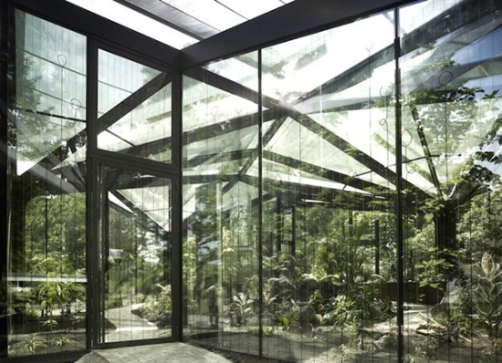 Modernt växthus-i-Schweiz-tillverkat av glas botanisk trädgård