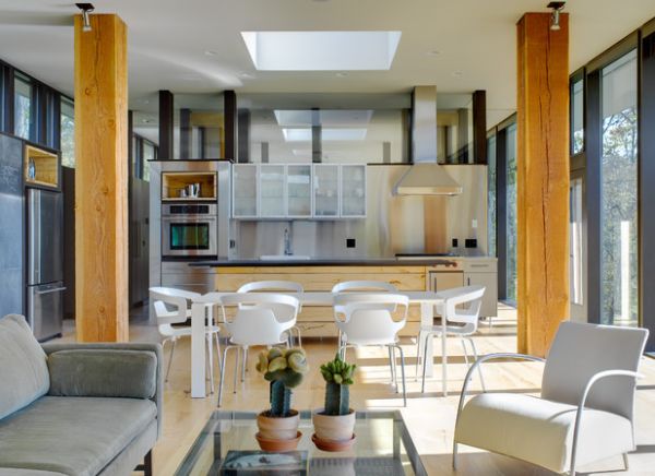 Möbler i öppen planlösning i köket, moderna inredningsidéer