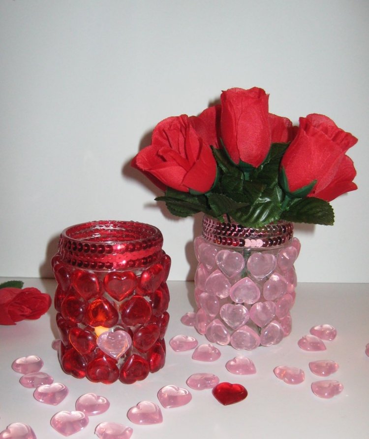 glas-telyshållare-alla hjärtans dag-glas-hjärtan-röd-rosa