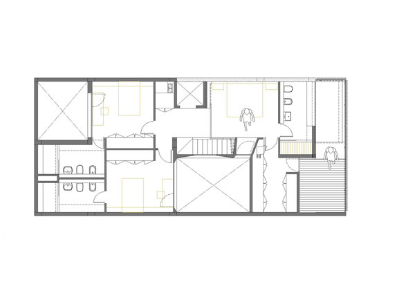 modernt radhus arkitektplan på tredje våningen