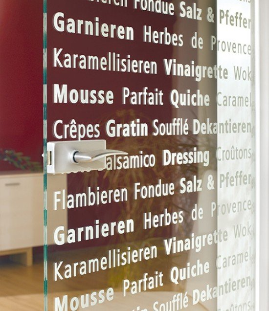 inskription glas dekor inuti dörren kök