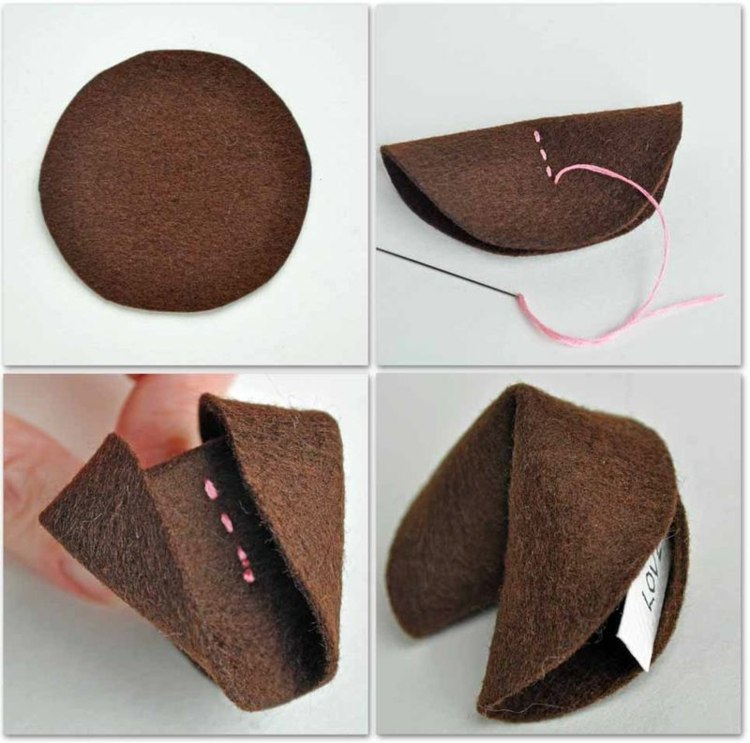 Lyckokakor-gör-själv-instruktioner-sy-filt-brun-nål-tråd