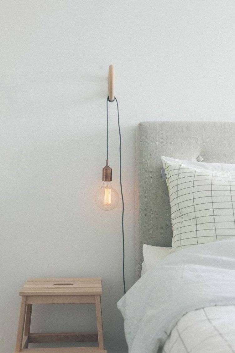 glödlampa som lampa sänglampa-idé-hängande-sidobord-pall