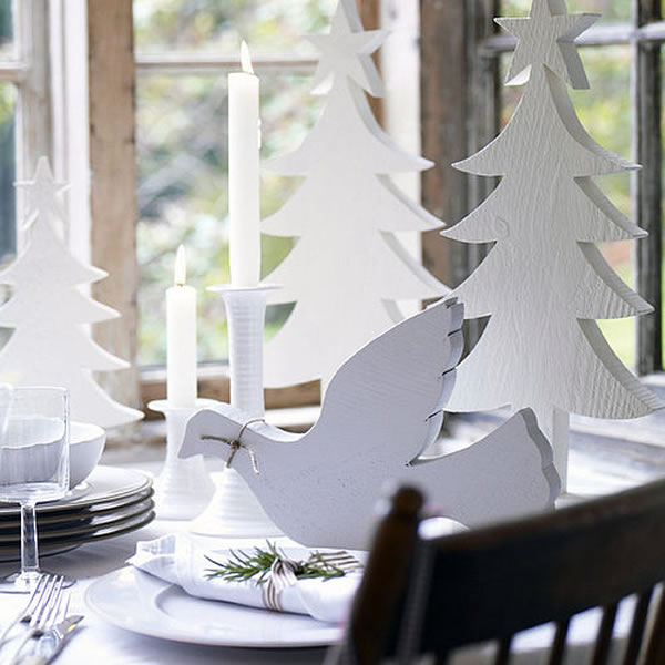vit inredning idéer jul trä julgran fågel form
