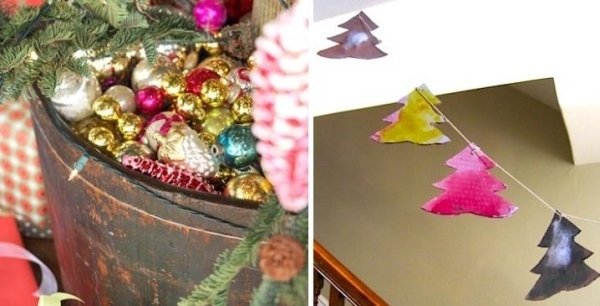 Fat med leksaker julgran hantverk idéer deco iriserande julgran krans