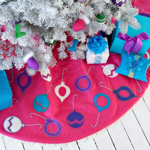 Trädskydd Rosa vackra mönster smycken Konstgjord julgran Vita nålar