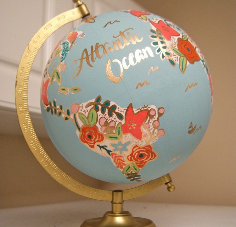 Globe dekoration DIY-idéer-blommor-målning-guldfärg