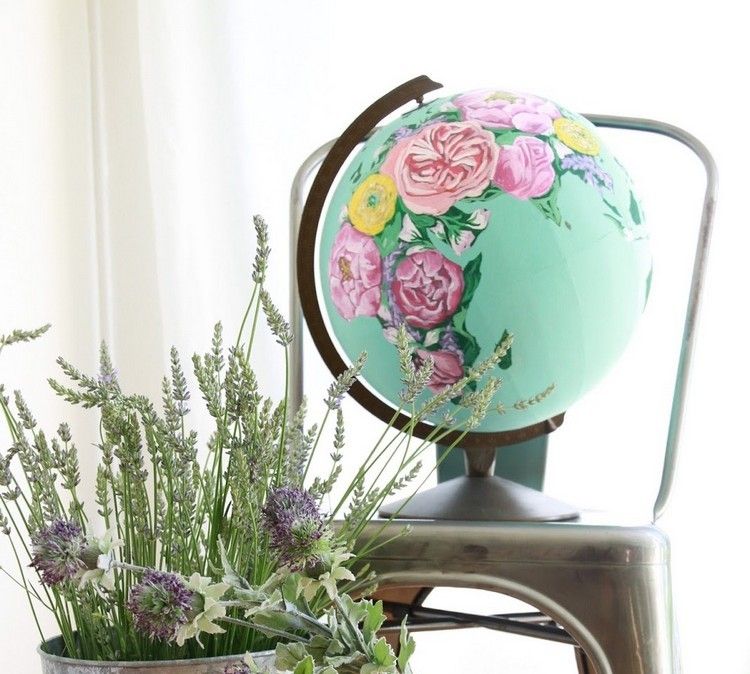 Globe dekoration-blommönster-målning-snygg-shabby-chic