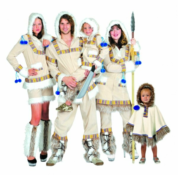 Mardi Gras kostymer familj Eskimos man kvinna barn