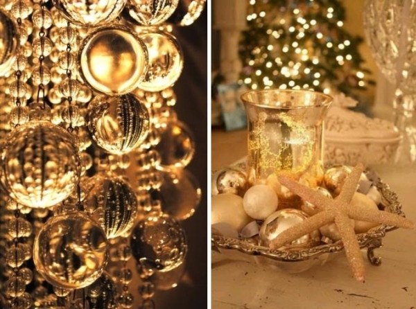 Juldekoration gyllene höjdpunkter-boll av glas kristall-maritima bordsdekoration