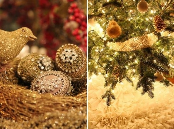Julgran-brokad dekorerad fågelbo-frost optiska tallnålar gör krans