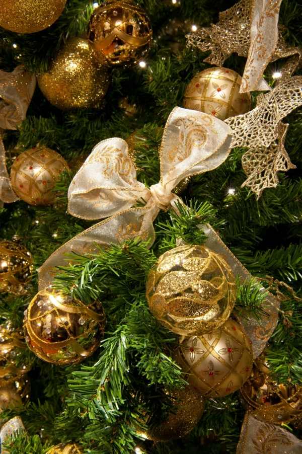 Jul firar träd dekorera-bollar lyster brokad-underbara rosetter band