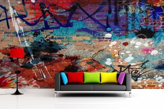 graffiti väggdekoration street art färgglad soffa