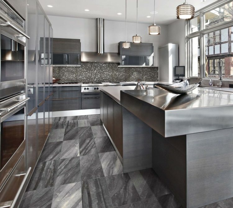 kakel grå effekt nyanser mosaik partition stål kök