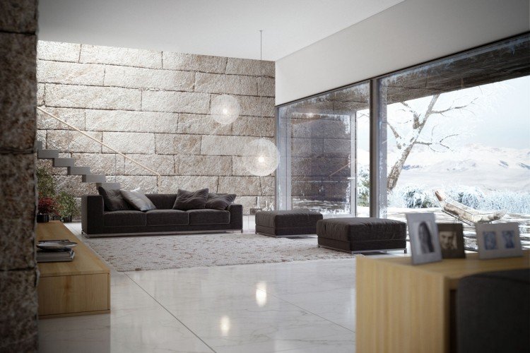 grå-kakel-lägenhet-inredning-idéer-vardagsrum-vägg-dekoration-marmor-matta-panoramafönster