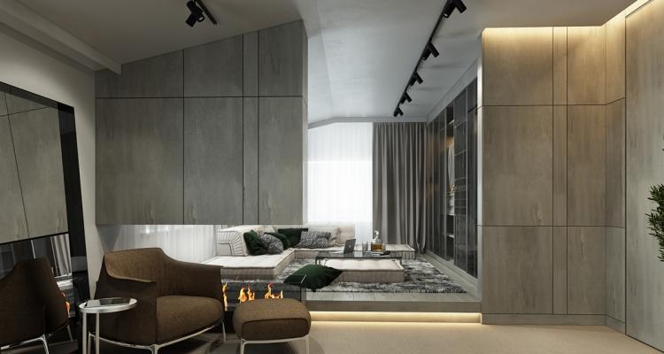 grå-kakel-lägenhet-inredning-idéer-vardagsrum-vägg-design-paneler-indirekt-belysning