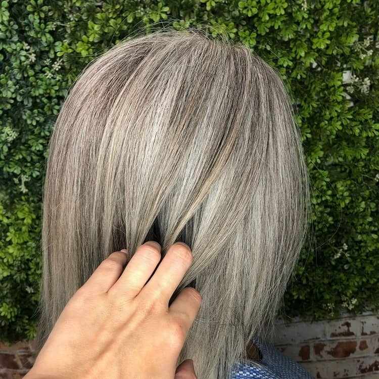 grå hår aska blonda höjdpunkter