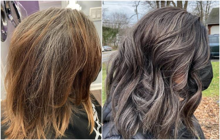 frisyrer döljer grått hår med höjdpunkter