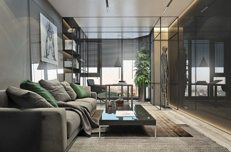 grå möbler stora-fönster-sittgrupp-stoppade-möbler-gröna-accenter