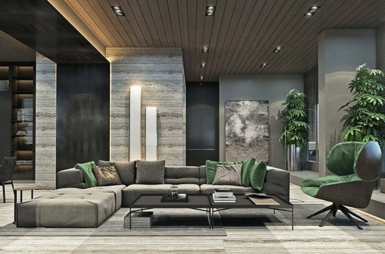 grå möbler vardagsrum-möblering-stol-lounge-grön-färg