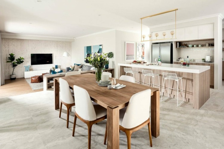 grå matta kök-matplats-matbord-stolar-bar mot-bar stolar-pentry-väggdekoration