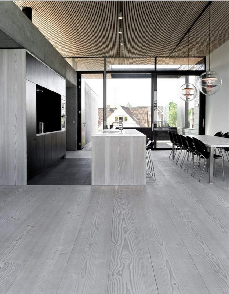 parkett-grå-minimalistisk-kök-färdig parkett-ö-matsal