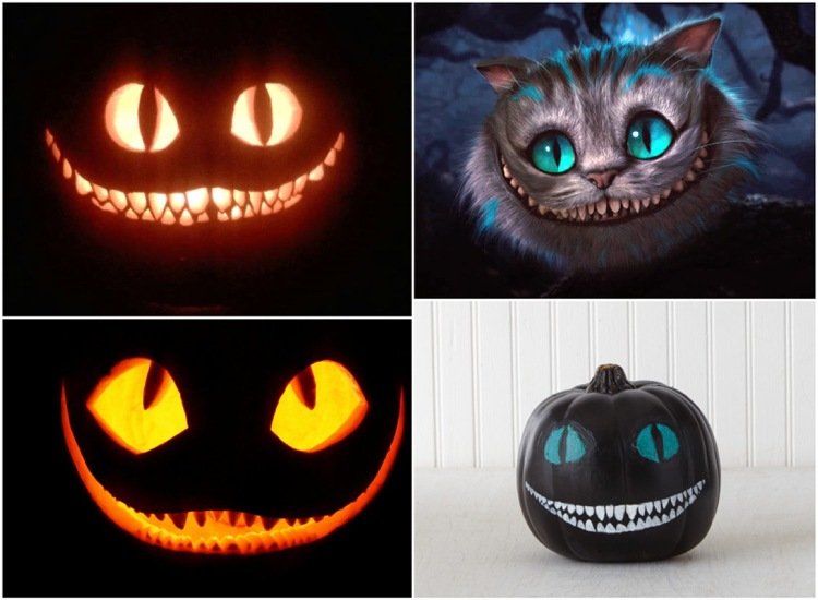 Cheshire katt pumpa carving eller måla idéer halloween