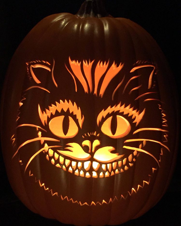 Carved Halloween Jack-O-Lantern Cheshire Cat face
