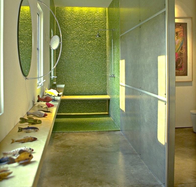 Gröna golvplattor duschkabin idéer mosaik