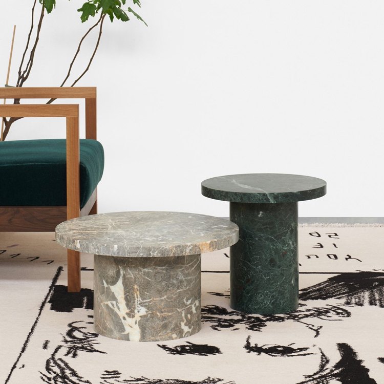 grön marmor trend levande minimalistisk sidobord tung monolitisk