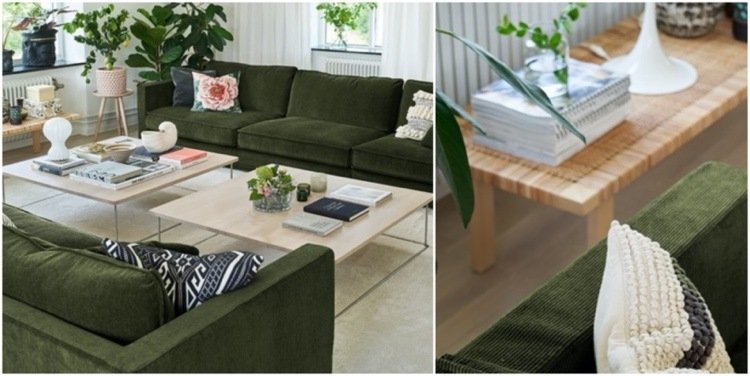 dekorera grön soffa med kuddar