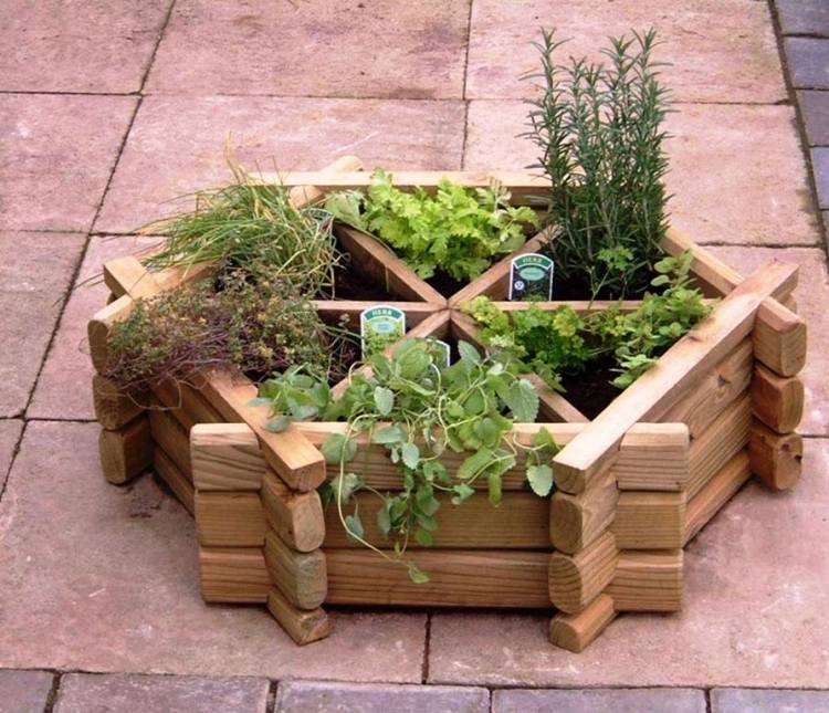 planter-trä-kryddträdgård-sexkantig-trottoar-utomhus-idé-kreativ