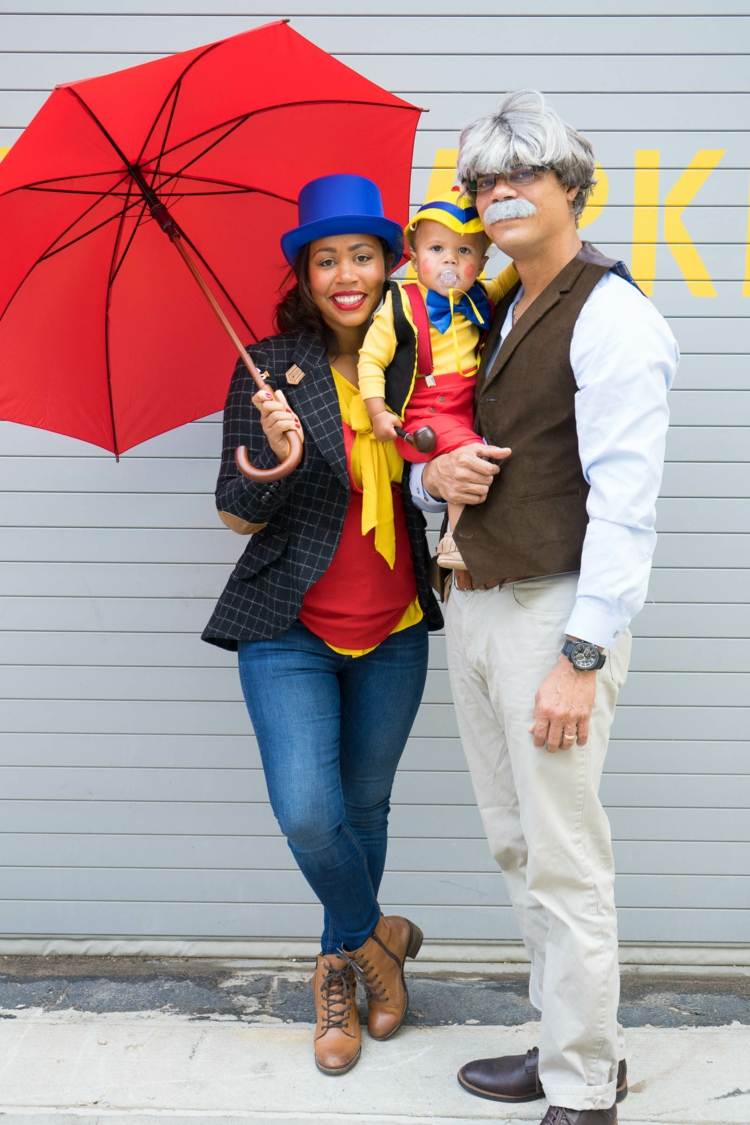gruppdräkter för karnevalsfamiljen-pinocchio-jiminy-gepetto-filmtema