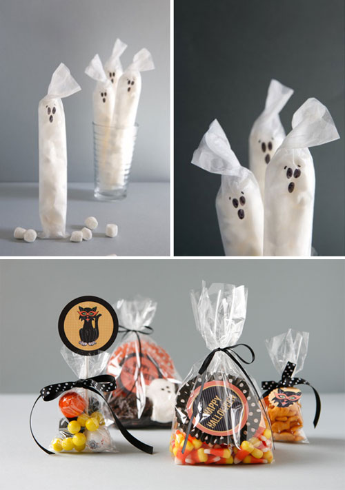 Läskiga-Halloween-dekorationer-present-bord-godis-påsar