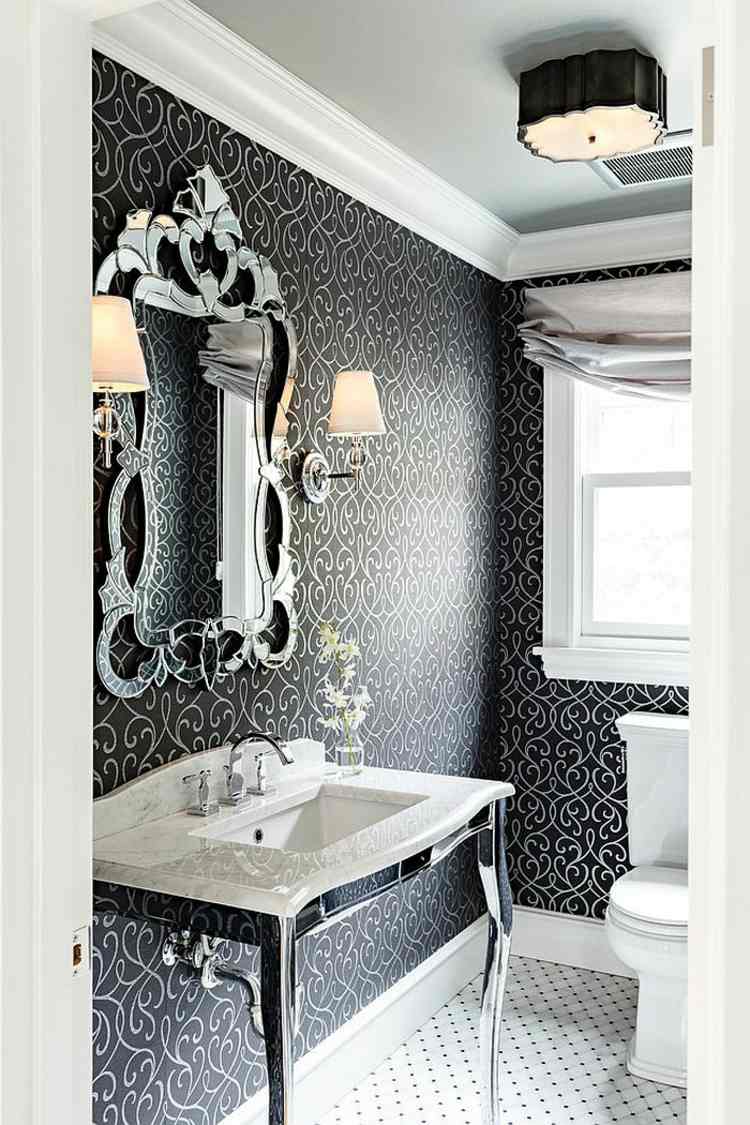 toalettgäster viktoriansk stil deco tapet svartvitt spegelform ädel