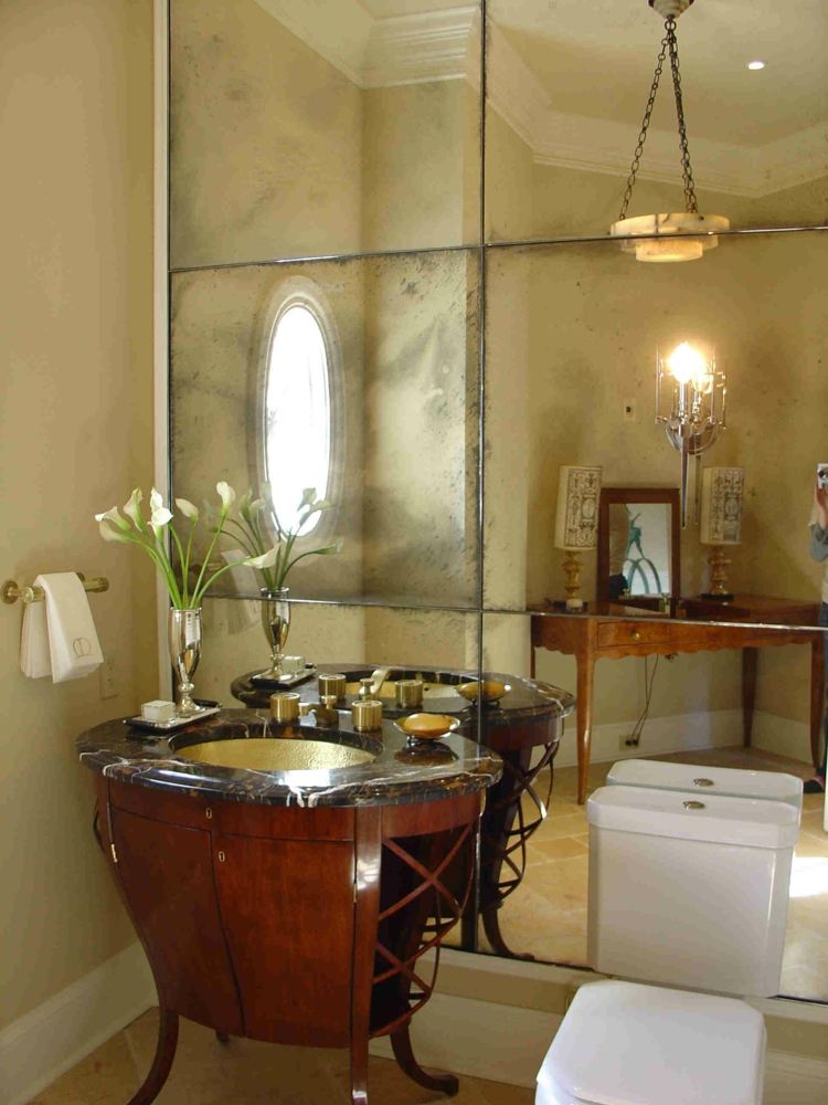 toalettgäster designar moderna rustika spegelväggskåp sten trä