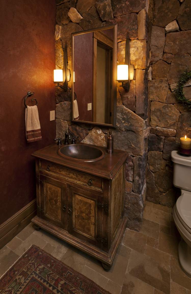 designa gäster toalett rustik sten vägg kakel garderob toalett
