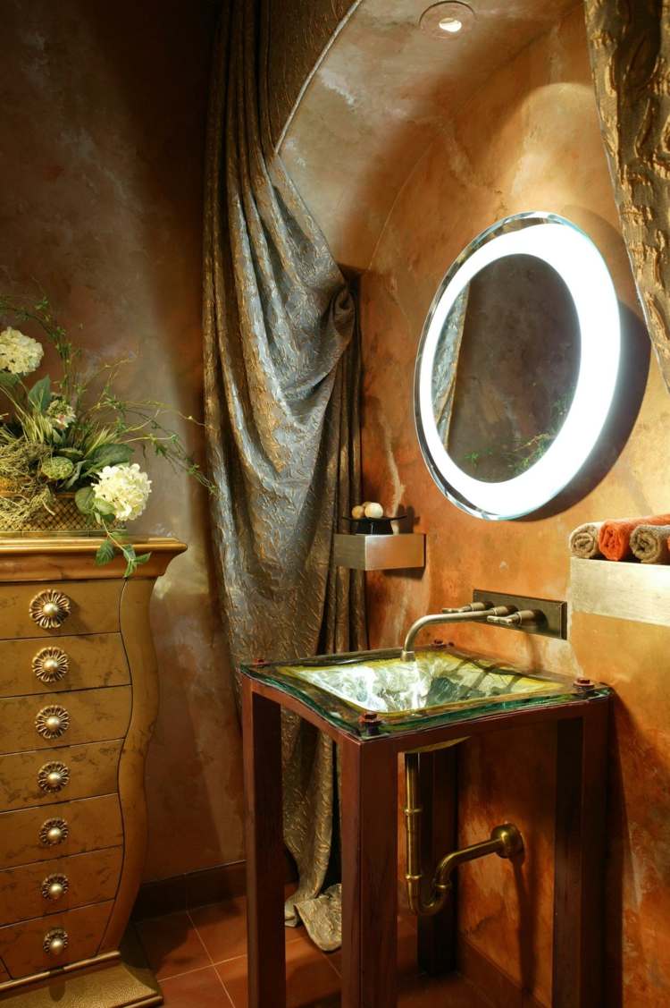 WC Design Gäster Medelhavet väggfärg deco gardin spegel lampa byrå
