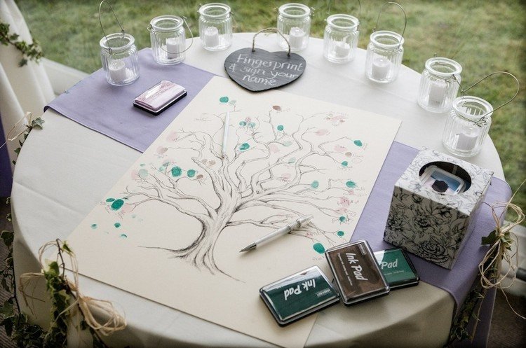 gästbok bröllop fingeravtryck träd