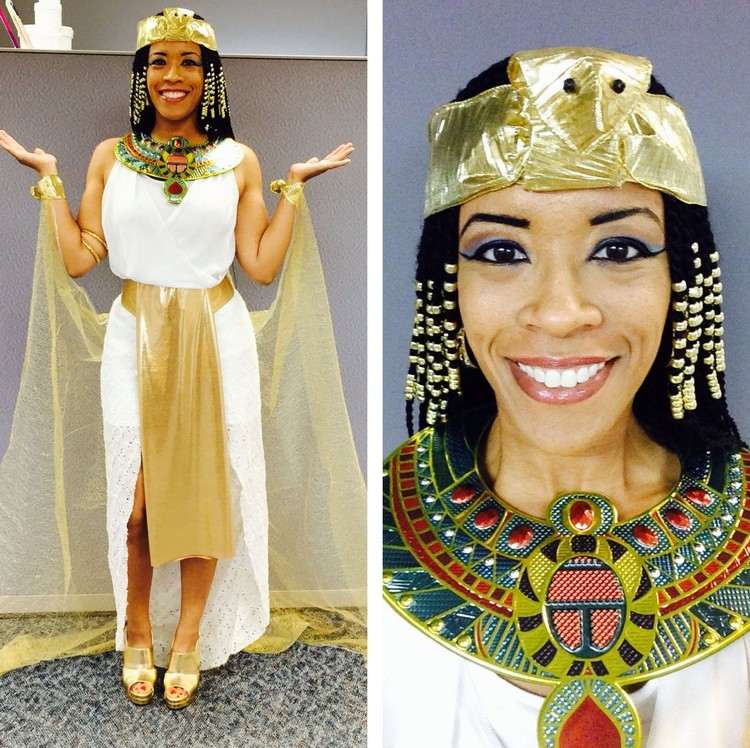 Egyptisk dräkt gör dig själv vit klänning tyll guldfärgade smycken